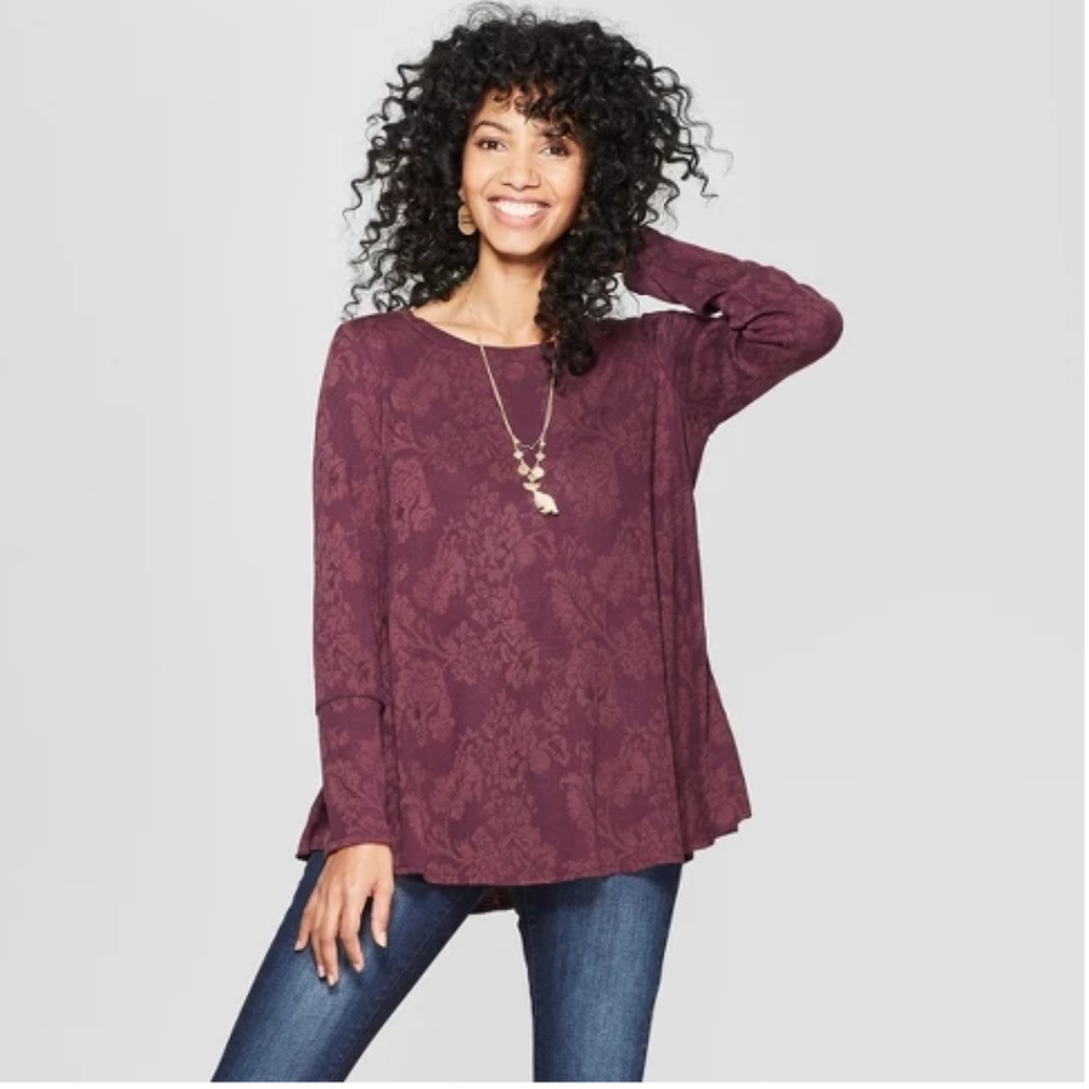 Floral Print Long Sleeve Lace-Up Back-74-138
